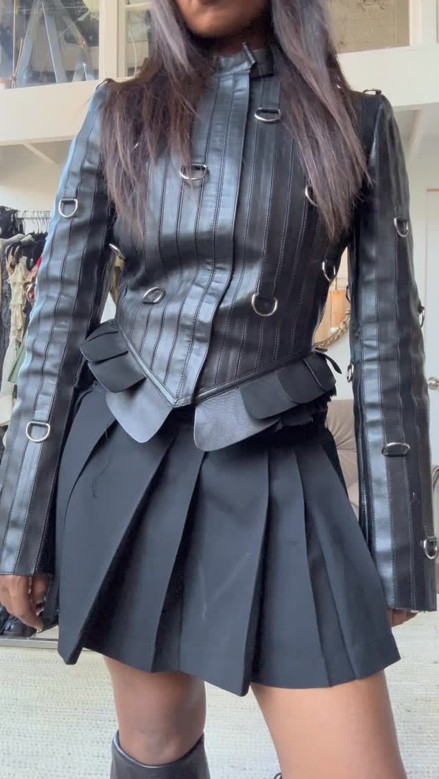 Black Leather Ring Moto Jacket