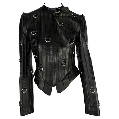 Black Leather Ring Moto Jacket
