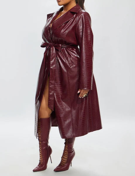 Faux Leather Trench Coat