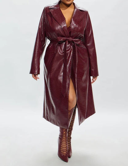 Faux Leather Trench Coat