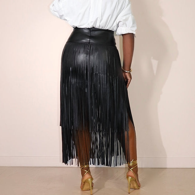 Fringe Faux Leather Skirt