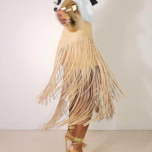 Fringe Faux Leather Skirt