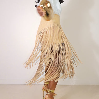 Fringe Faux Leather Skirt