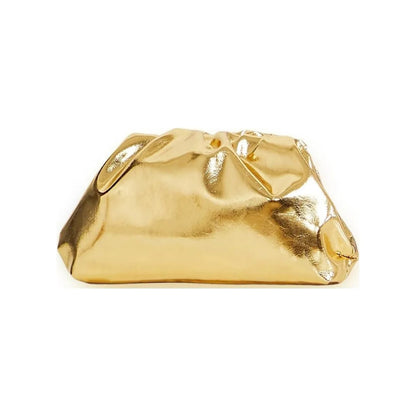 Gold Vegan Leather Pleated Handbag