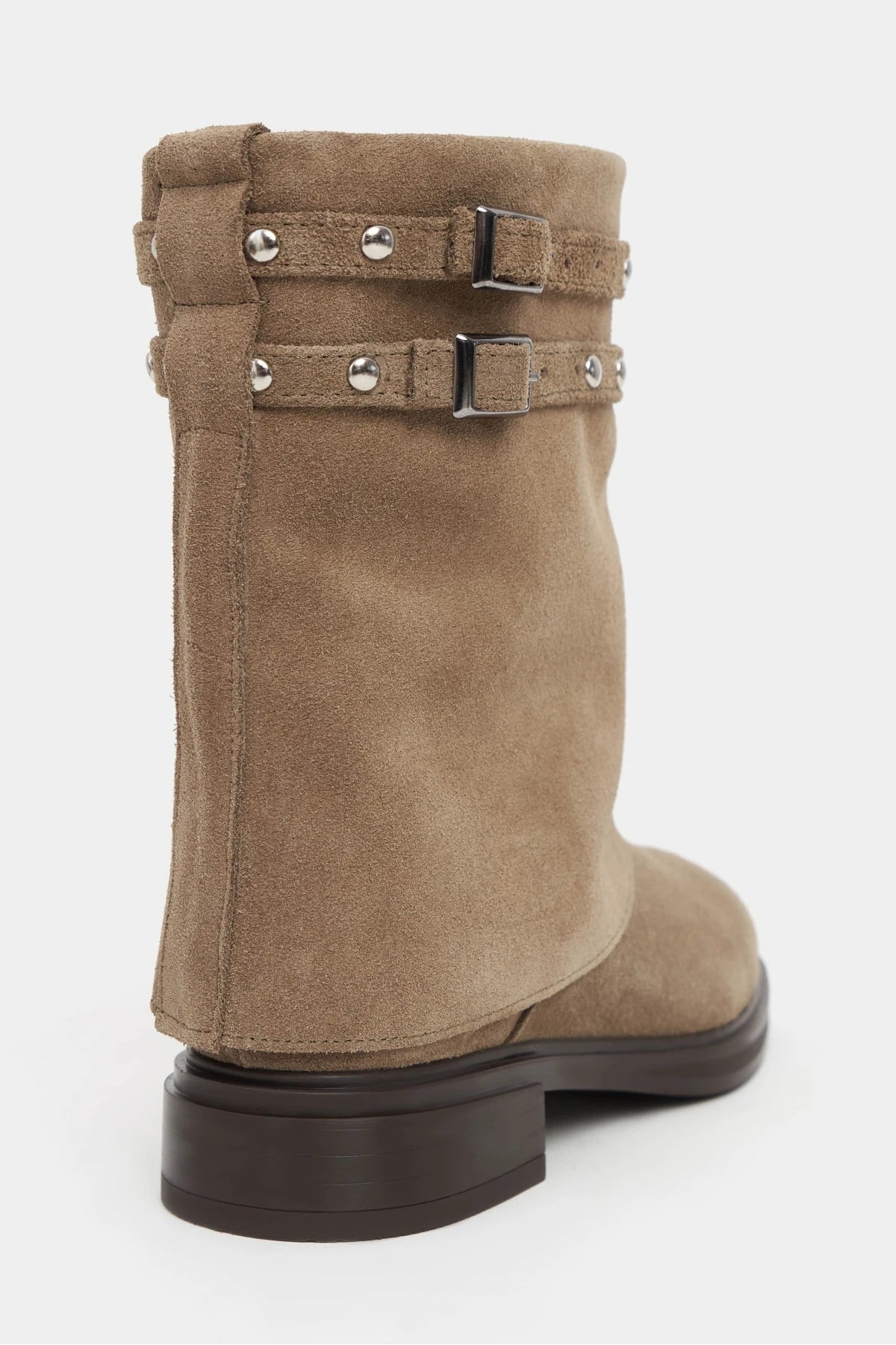 Suede Buckle Flat Boots