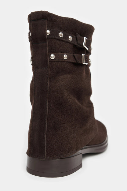 Suede Buckle Flat Boots