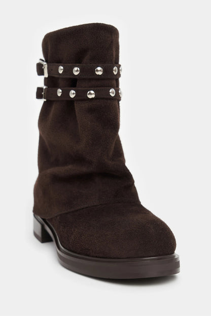 Suede Buckle Flat Boots