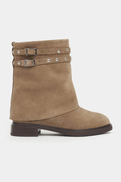 Suede Buckle Flat Boots