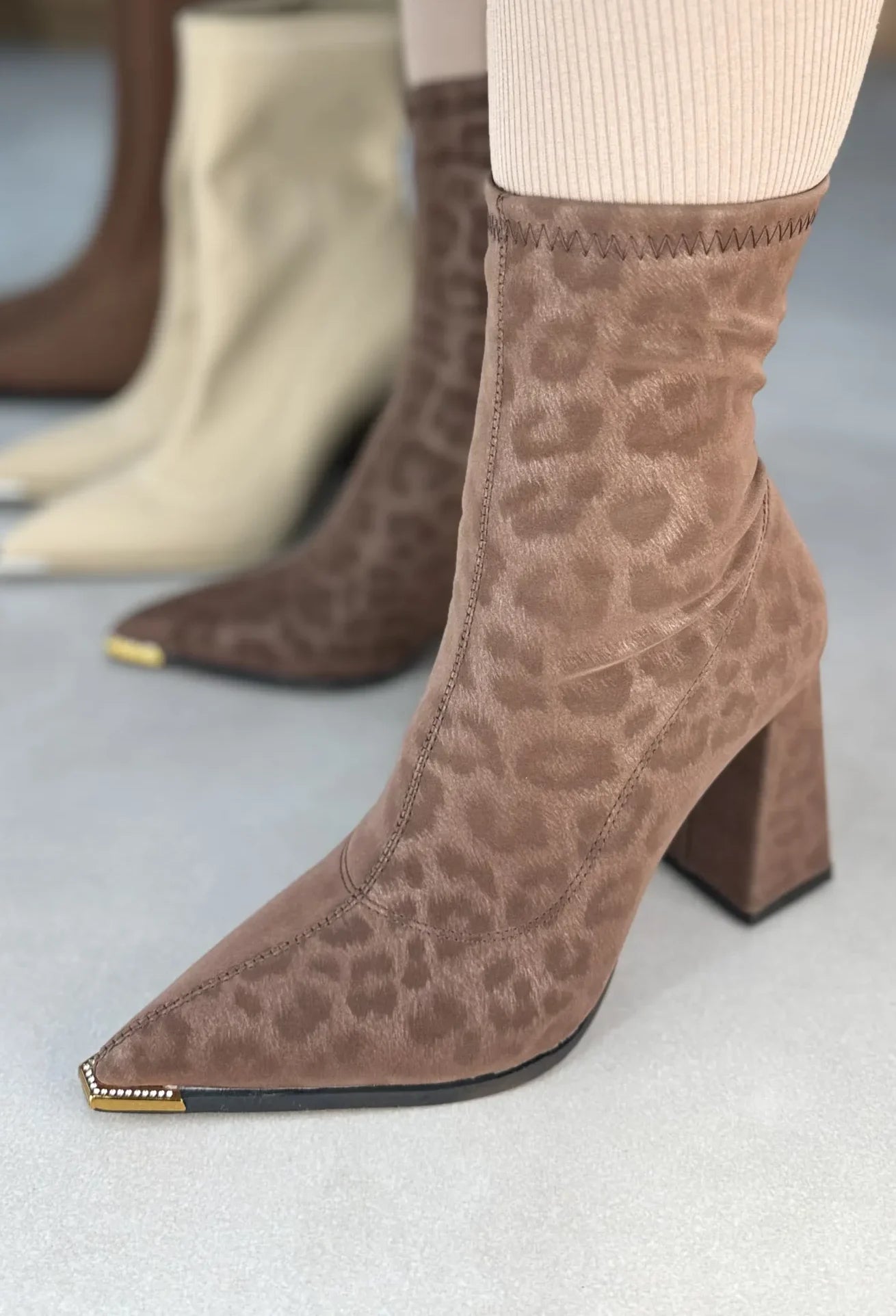 Suede Leopard Print Pointed-toe Boots