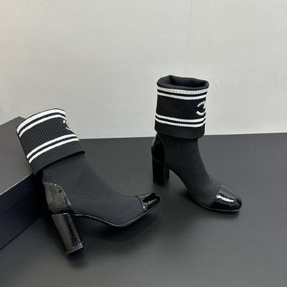 CC Chunky Heel Elastic Sock Boots