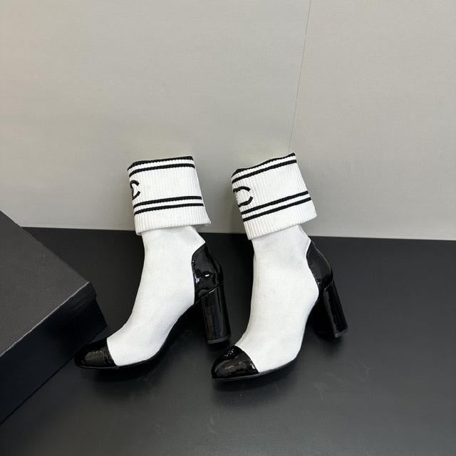 CC Chunky Heel Elastic Sock Boots