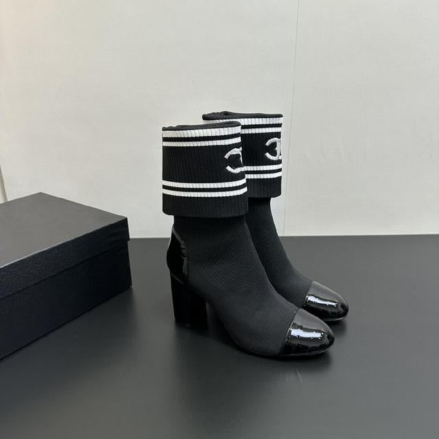 CC Chunky Heel Elastic Sock Boots