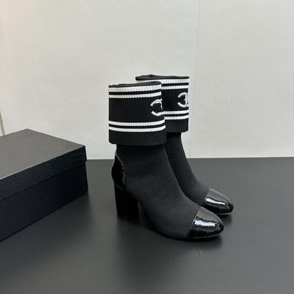 CC Chunky Heel Elastic Sock Boots