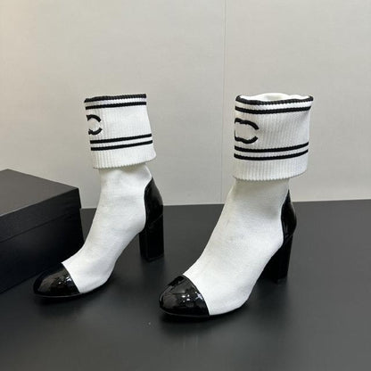 CC Chunky Heel Elastic Sock Boots