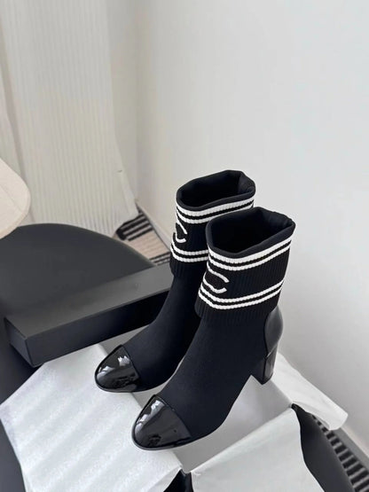 CC Chunky Heel Elastic Sock Boots