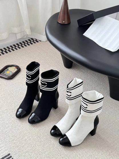 CC Chunky Heel Elastic Sock Boots