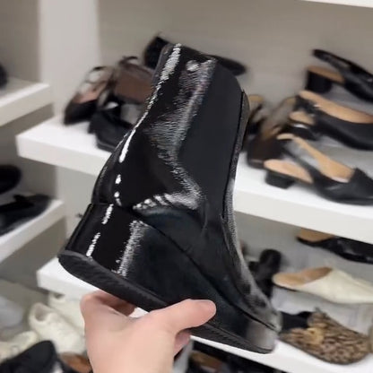 Women's Wedge Patent Leather Boots