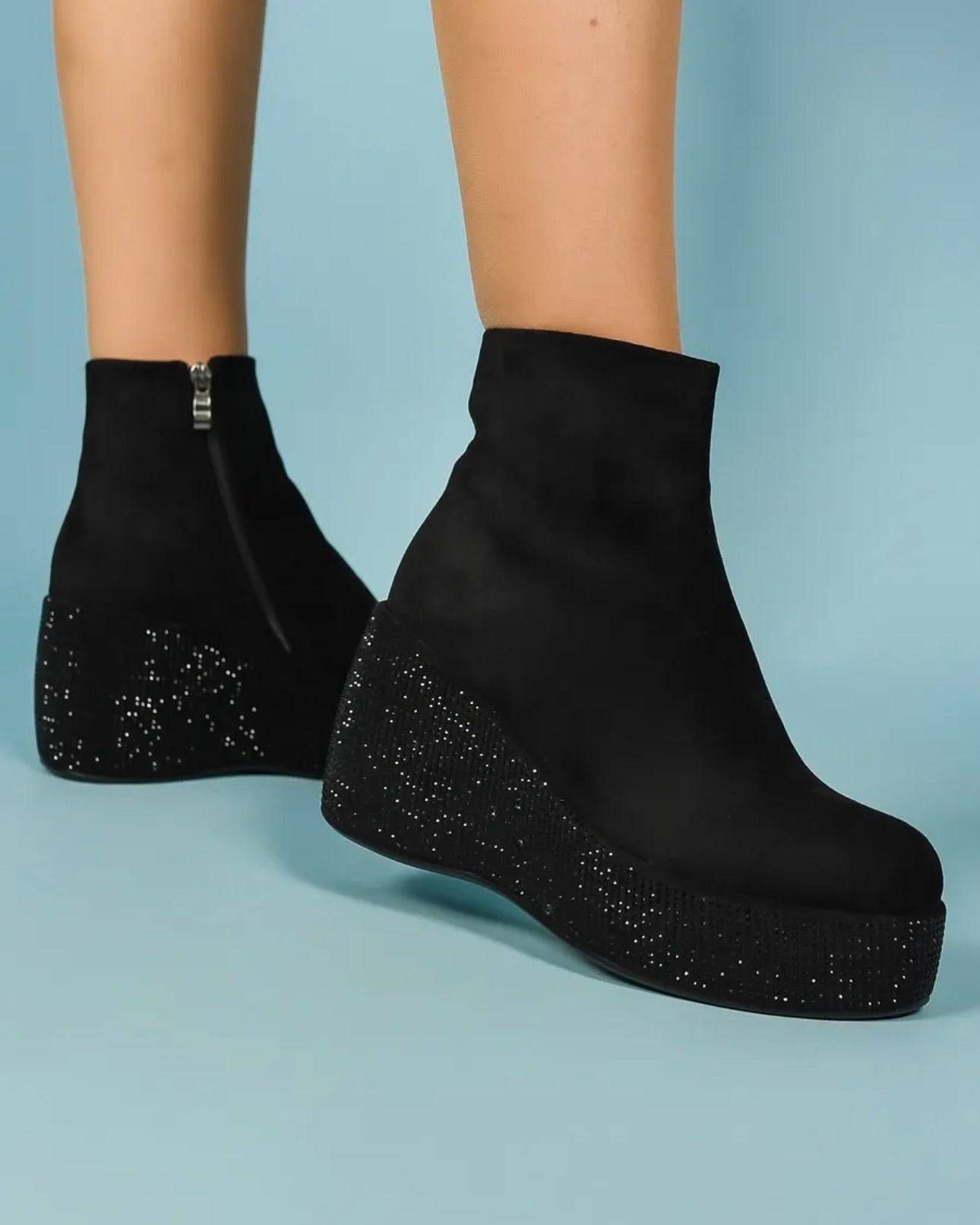 Rhinestone Platform Elastic Boots