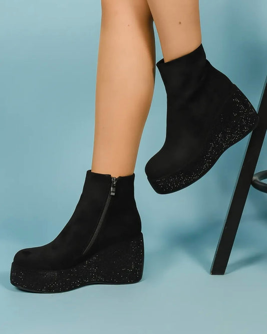 Rhinestone Platform Elastic Boots