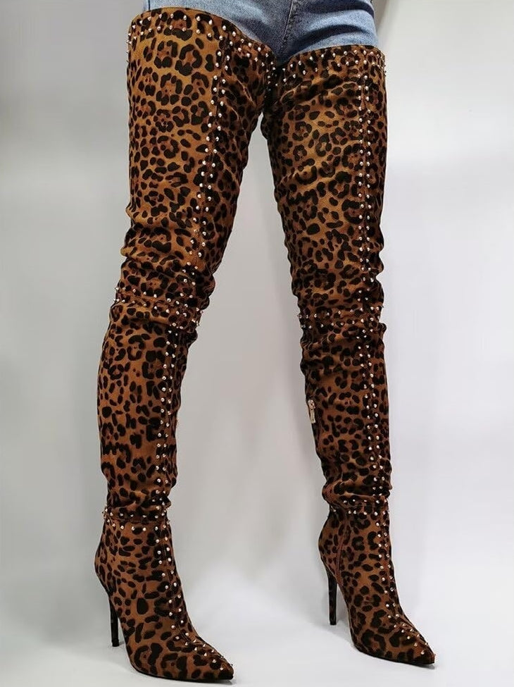 Women's Leopard Print Over The Knee Boots