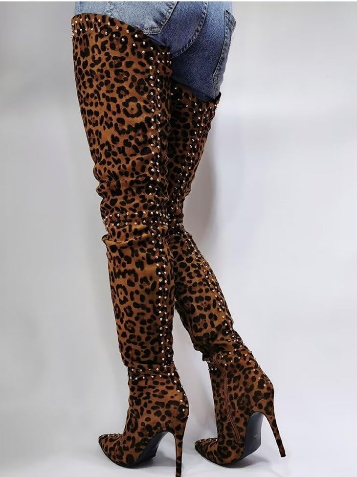 Women's Leopard Print Over The Knee Boots