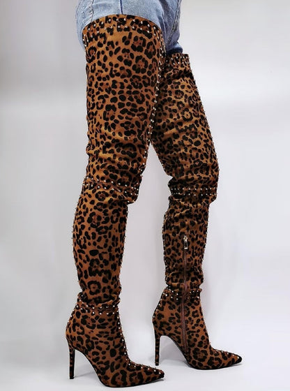 Women's Leopard Print Over The Knee Boots