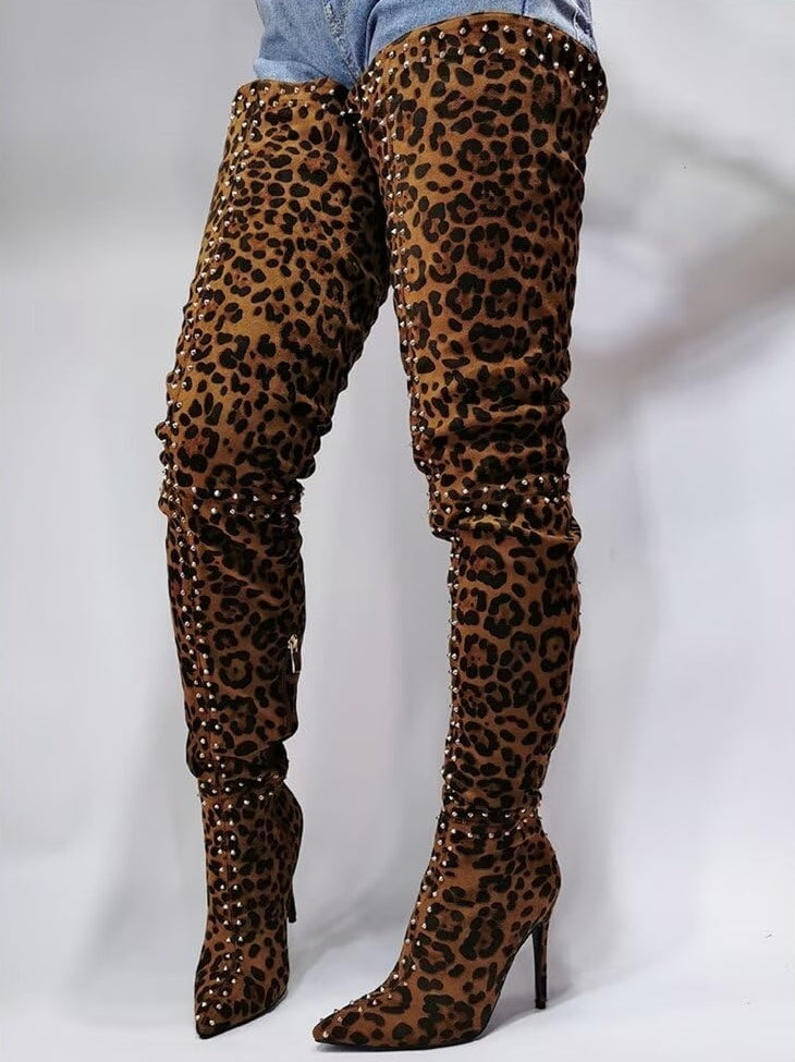 Women's Leopard Print Over The Knee Boots