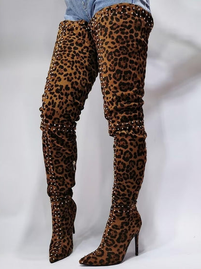 Women's Leopard Print Over The Knee Boots