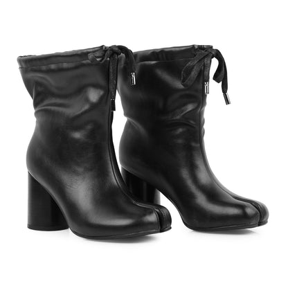 Women's Chunky Block Heel Split Toe Boots With Lace-up Details