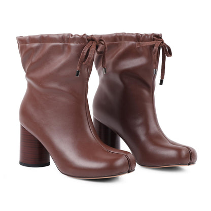 Women's Chunky Block Heel Split Toe Boots With Lace-up Details