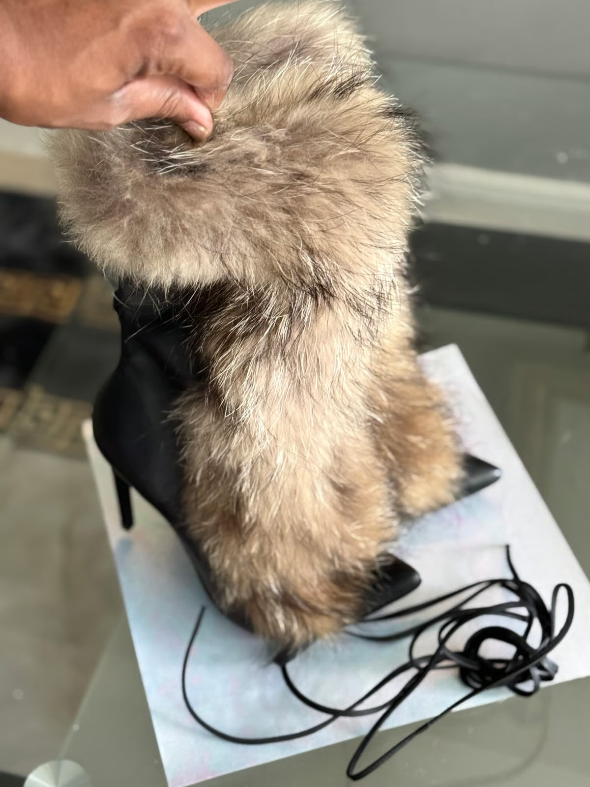 Faux Fur Cross Tied High Heels Mid-calf Boots