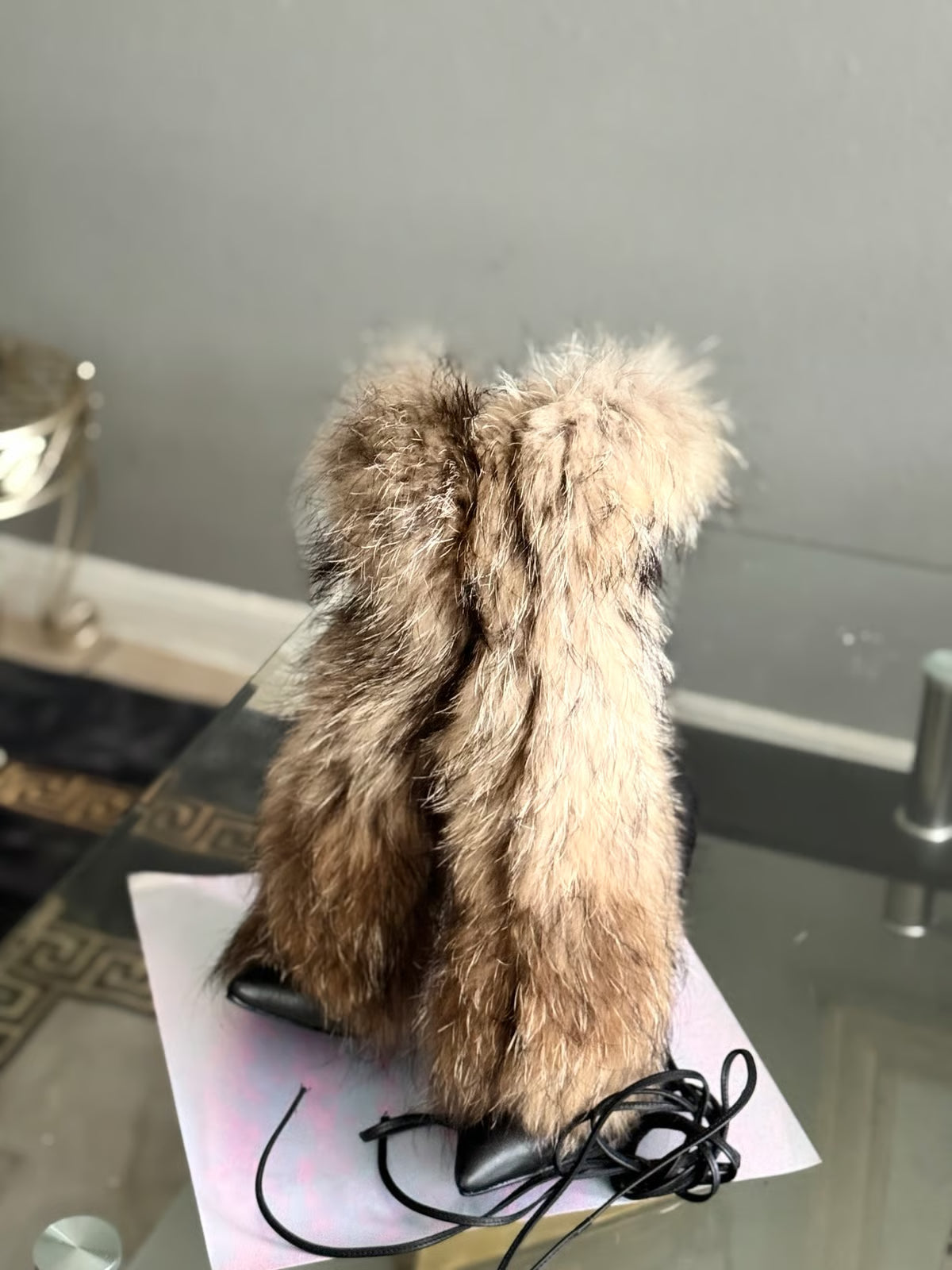 Faux Fur Cross Tied High Heels Mid-calf Boots