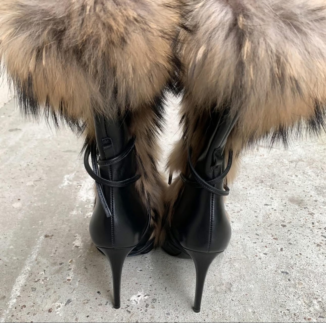 Faux Fur Cross Tied High Heels Mid-calf Boots