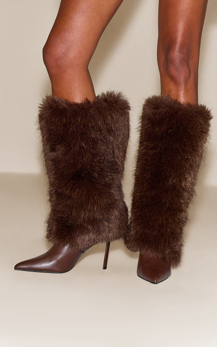 Faux Fur Knee High Heeled Boot