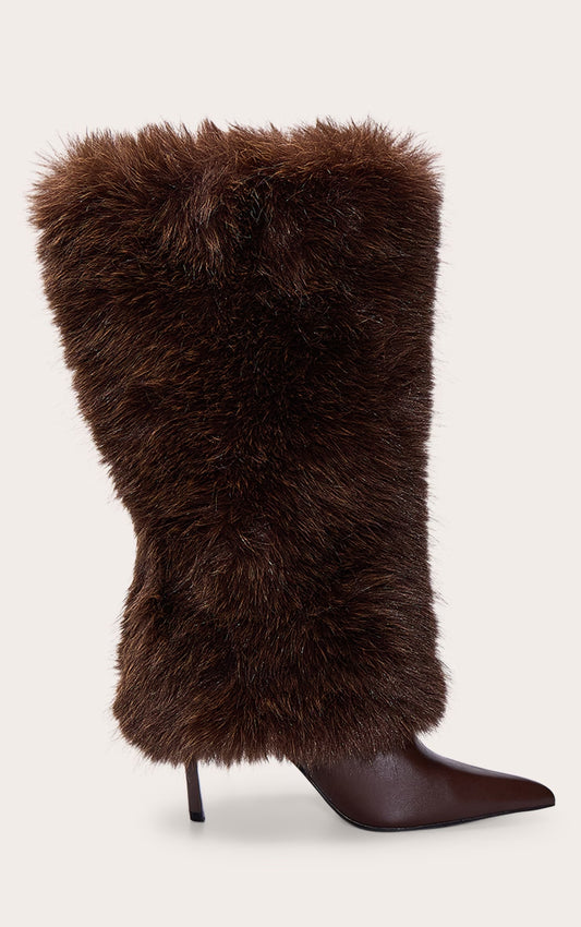 Faux Fur Knee High Heeled Boot