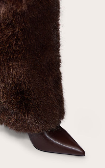 Faux Fur Knee High Heeled Boot