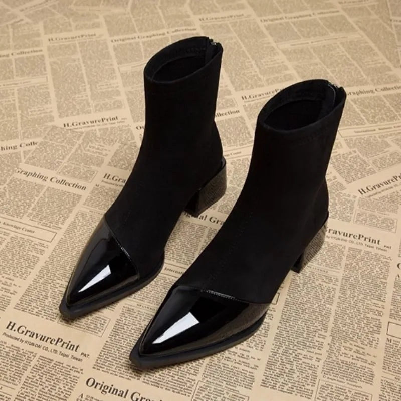 Pointed Toe Chunky Heel Ankle Boots