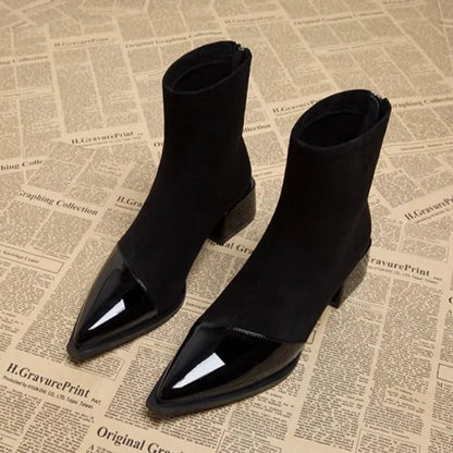 Pointed Toe Chunky Heel Ankle Boots