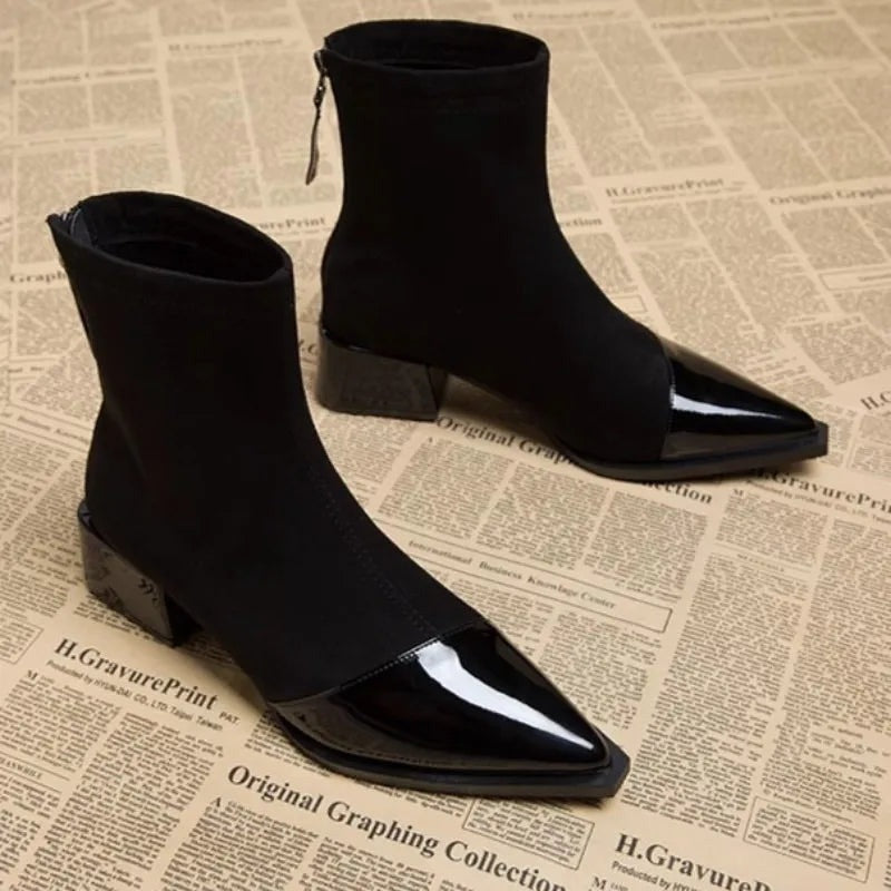 Pointed Toe Chunky Heel Ankle Boots
