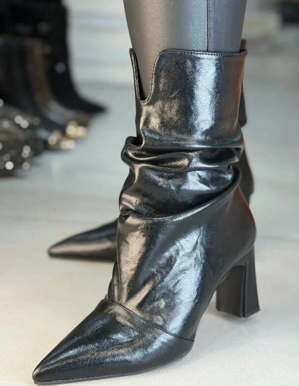 Pleated Leather Ankle Boots