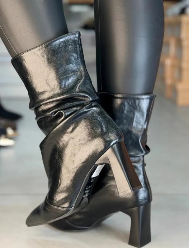Pleated Leather Ankle Boots