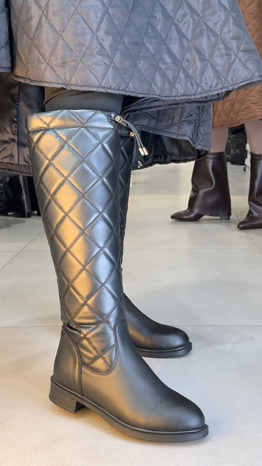Quilted Leather High Boots