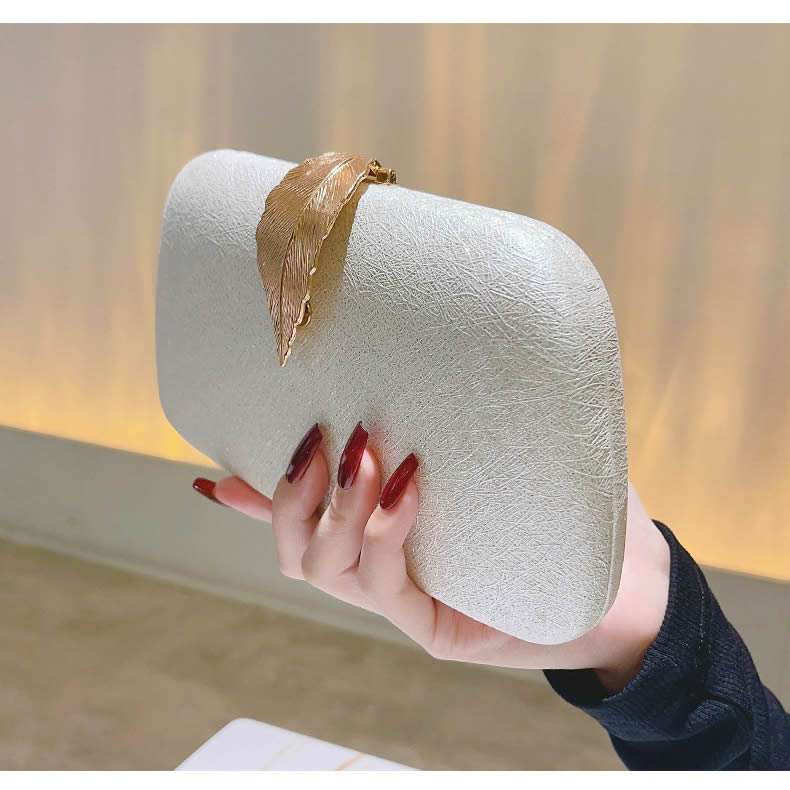 Elegant Textured Metal Leaf Chain Clutch