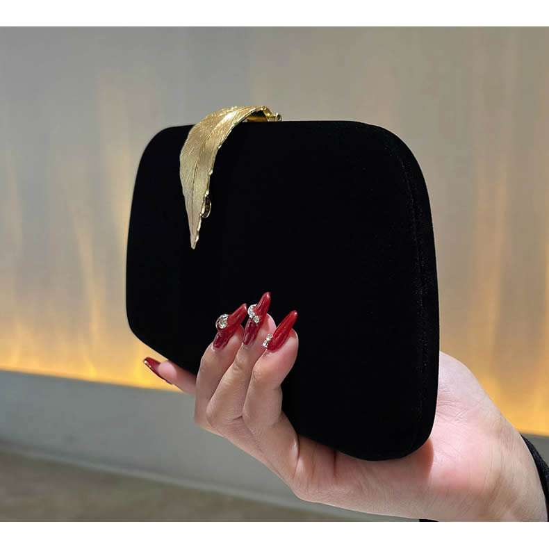 Elegant Textured Metal Leaf Chain Clutch