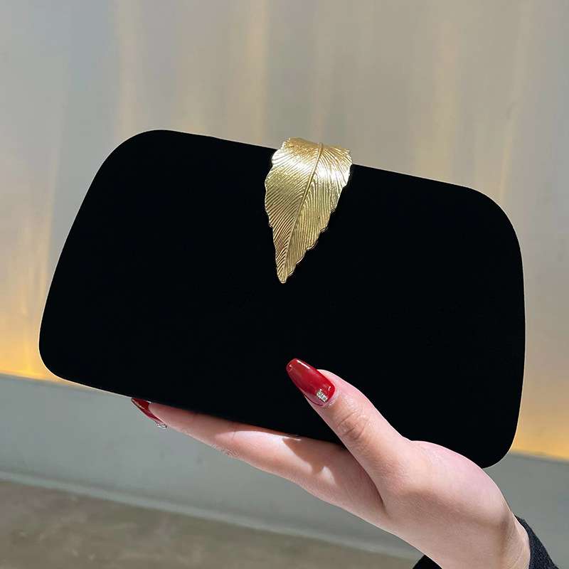 Elegant Textured Metal Leaf Chain Clutch