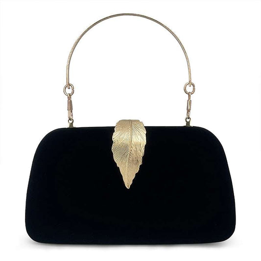 Elegant Textured Metal Leaf Chain Clutch