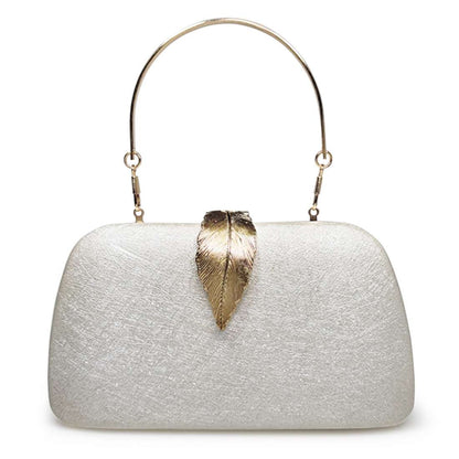 Elegant Textured Metal Leaf Chain Clutch