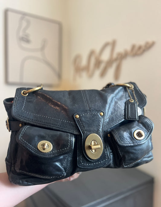 Vintage Legacy Black Leather Shoulder Bag