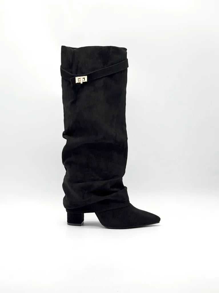 Suede Side Zipper Metal Buckle Boots