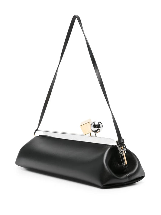 Black Shoulder Bag With Kiss-Lock Closure